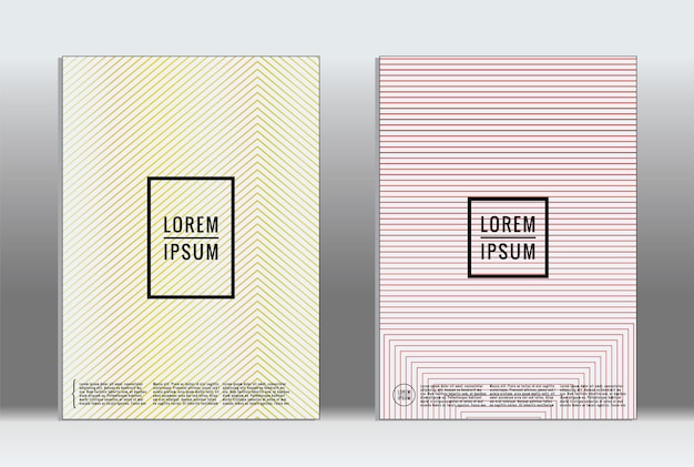 Cartel mínimo. Cubierta geométrica vectorial. Plantilla de informe de moda hipster. Conjunto de folletos de diseño gráfico con gradiente de línea futurista. Diseños minimalistas de moda. Carteles a rayas. Conjunto de diseño de pancartas retro.
