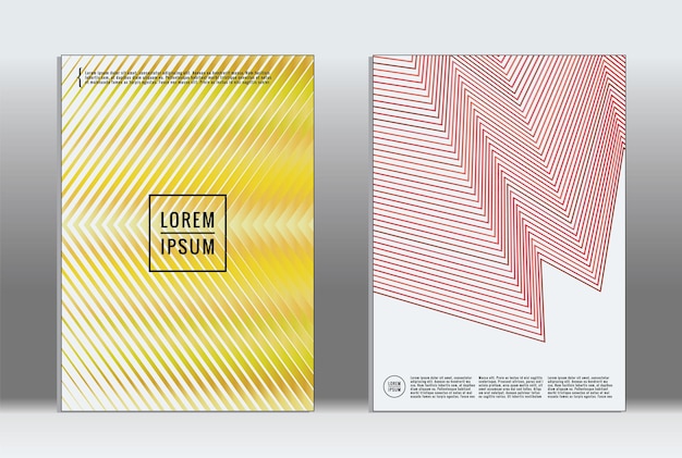 Cartel mínimo. Cubierta geométrica vectorial. Plantilla de informe de moda hipster. Conjunto de folletos de diseño gráfico con gradiente de línea futurista. Diseños minimalistas de moda. Carteles a rayas. Conjunto de diseño de pancartas retro.