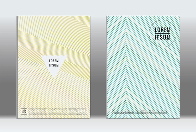 Cartel mínimo. Cubierta geométrica vectorial. Plantilla de informe de moda hipster. Conjunto de folletos de diseño gráfico con gradiente de línea futurista. Diseños minimalistas de moda. Carteles a rayas. Conjunto de diseño de pancartas retro.