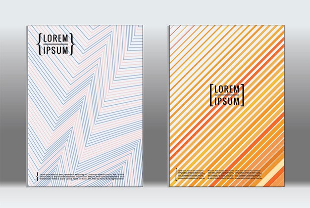 Cartel mínimo. Cubierta geométrica vectorial. Plantilla de informe de moda hipster. Conjunto de folletos de diseño gráfico con gradiente de línea futurista. Diseños minimalistas de moda. Carteles a rayas. Conjunto de diseño de pancartas retro.