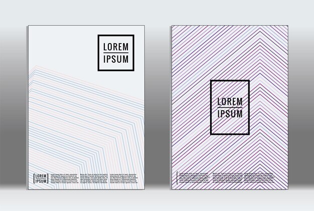 Cartel mínimo. Cubierta geométrica vectorial. Plantilla de informe de moda hipster. Conjunto de folletos de diseño gráfico con gradiente de línea futurista. Diseños minimalistas de moda. Carteles a rayas. Conjunto de diseño de pancartas retro.