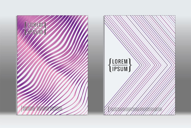 Cartel mínimo. Cubierta geométrica vectorial. Plantilla de informe de moda hipster. Conjunto de folletos de diseño gráfico con gradiente de línea futurista. Diseños minimalistas de moda. Carteles a rayas. Conjunto de diseño de pancartas retro.