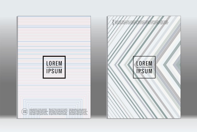 Cartel mínimo. Cubierta geométrica vectorial. Plantilla de informe de moda hipster. Conjunto de folletos de diseño gráfico con gradiente de línea futurista. Diseños minimalistas de moda. Carteles a rayas. Conjunto de diseño de pancartas retro.