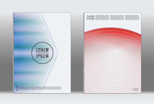 Cartel mínimo. Cubierta geométrica vectorial. Plantilla de informe de moda hipster. Conjunto de folletos de diseño gráfico con gradiente de línea futurista. Diseños minimalistas de moda. Carteles a rayas. Conjunto de diseño de pancartas retro.