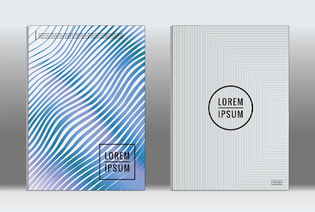 Cartel mínimo. Cubierta geométrica vectorial. Plantilla de informe de moda hipster. Conjunto de folletos de diseño gráfico con gradiente de línea futurista. Diseños minimalistas de moda. Carteles a rayas. Conjunto de diseño de pancartas retro.