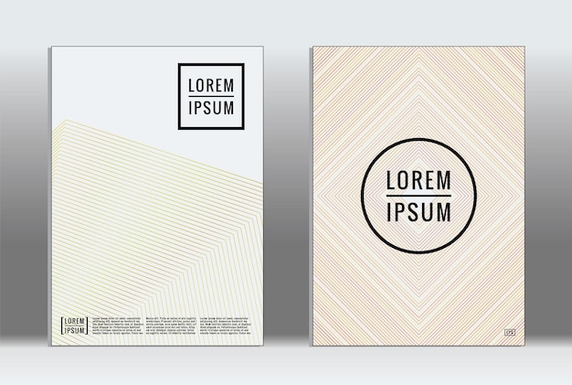 Cartel mínimo. Cubierta geométrica vectorial. Plantilla de informe de moda hipster. Conjunto de folletos de diseño gráfico con gradiente de línea futurista. Diseños minimalistas de moda. Carteles a rayas. Conjunto de diseño de pancartas retro.