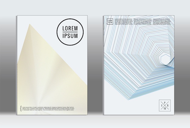 Cartel mínimo. Cubierta geométrica vectorial. Plantilla de informe de moda hipster. Conjunto de folletos de diseño gráfico con gradiente de línea futurista. Diseños minimalistas de moda. Carteles a rayas. Conjunto de diseño de pancartas retro.