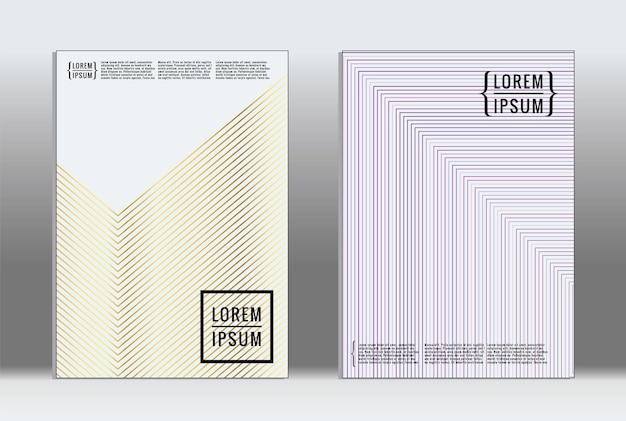 Cartel mínimo. Cubierta geométrica vectorial. Plantilla de informe de moda hipster. Conjunto de folletos de diseño gráfico con gradiente de línea futurista. Diseños minimalistas de moda. Carteles a rayas. Conjunto de diseño de pancartas retro.