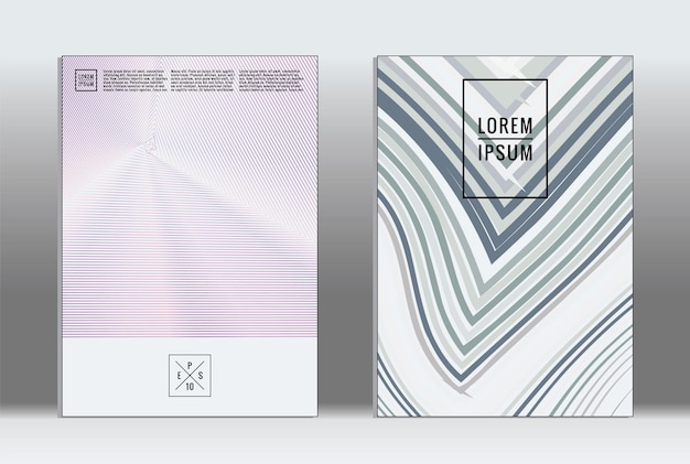 Cartel mínimo. Cubierta geométrica vectorial. Plantilla de informe de moda hipster. Conjunto de folletos de diseño gráfico con gradiente de línea futurista. Diseños minimalistas de moda. Carteles a rayas. Conjunto de diseño de pancartas retro.