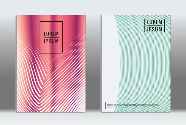 Cartel mínimo. Cubierta geométrica vectorial. Plantilla de informe de moda hipster. Conjunto de folletos de diseño gráfico con gradiente de línea futurista. Diseños minimalistas de moda. Carteles a rayas. Conjunto de diseño de pancartas retro.