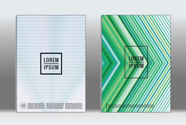 Cartel mínimo. Cubierta geométrica vectorial. Plantilla de informe de moda hipster. Conjunto de folletos de diseño gráfico con gradiente de línea futurista. Diseños minimalistas de moda. Carteles a rayas. Conjunto de diseño de pancartas retro.