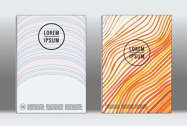 Cartel mínimo. Cubierta geométrica vectorial. Plantilla de informe de moda hipster. Conjunto de folletos de diseño gráfico con gradiente de línea futurista. Diseños minimalistas de moda. Carteles a rayas. Conjunto de diseño de pancartas retro.