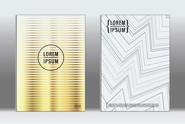 Cartel mínimo. Cubierta geométrica vectorial. Plantilla de informe de moda hipster. Conjunto de folletos de diseño gráfico con gradiente de línea futurista. Diseños minimalistas de moda. Carteles a rayas. Conjunto de diseño de pancartas retro.