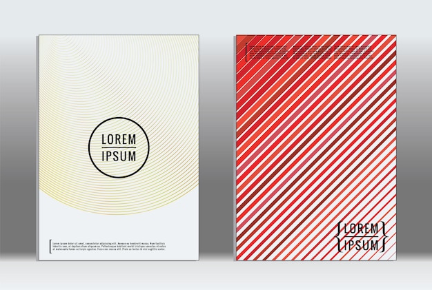 Cartel mínimo. Cubierta geométrica vectorial. Plantilla de informe de moda hipster. Conjunto de folletos de diseño gráfico con gradiente de línea futurista. Diseños minimalistas de moda. Carteles a rayas. Conjunto de diseño de pancartas retro.