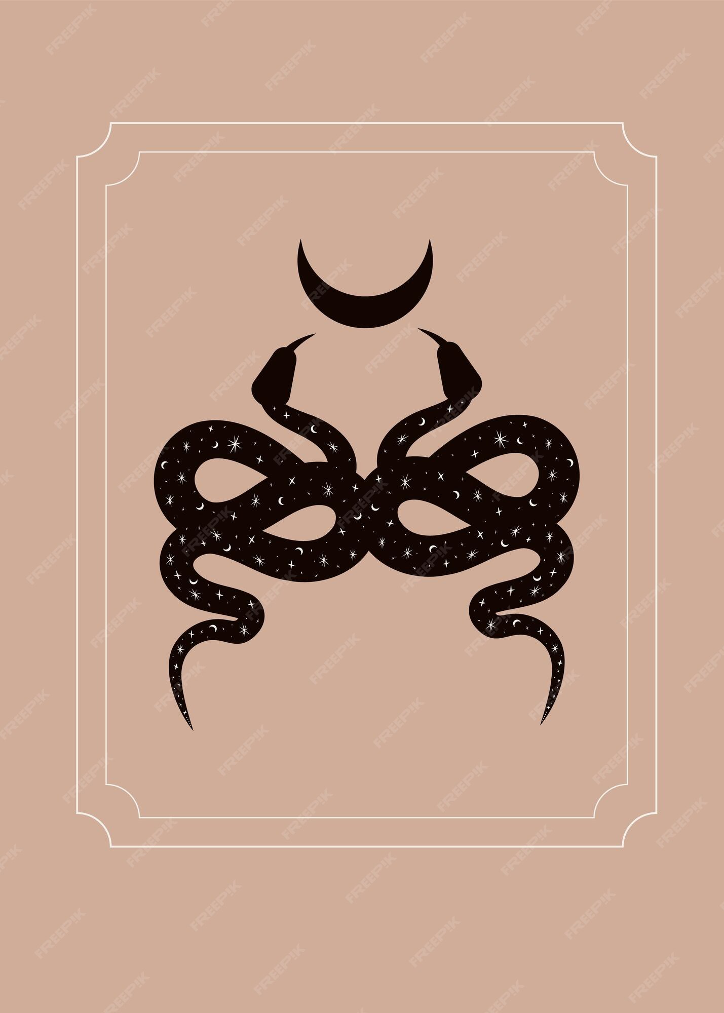 Cartel místico. arte esotérico con serpientes y luna. elementos mitológicos  de diseño para portadas. | Vector Premium