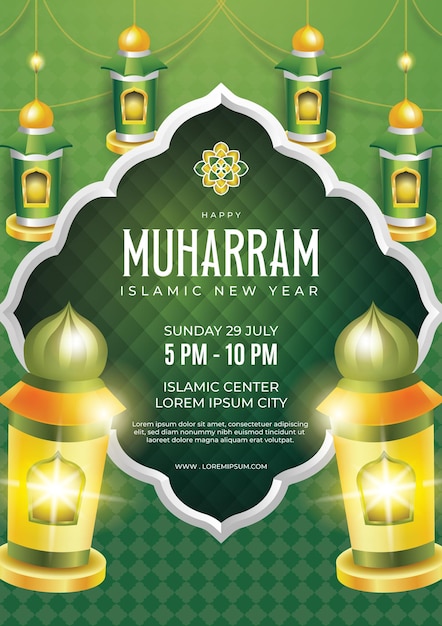 cartel moderno y elegante feliz muharram listo para imprimir