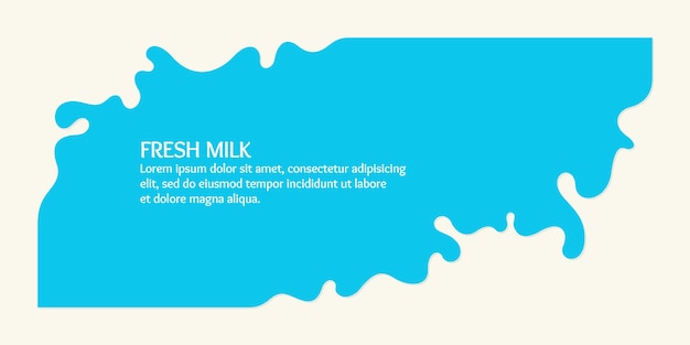 Cartel moderno de leche fresca con salpicaduras sobre una ilustración de vector de fondo azul claro