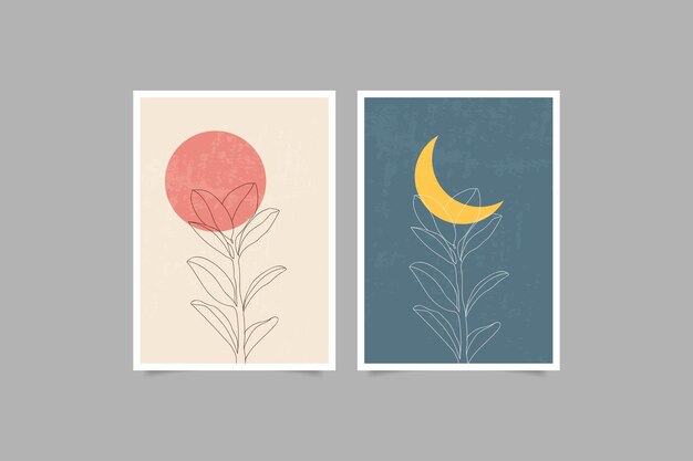 cartel moderno de mediados de siglo abstracto sol y luna