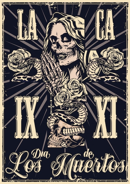 Cartel monocromático del día mexicano de los muertos