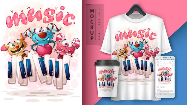 Cartel de monstruo musical y merchandising