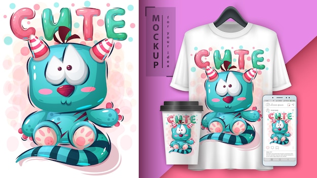 Cartel de monstruo de peluche y merchandising