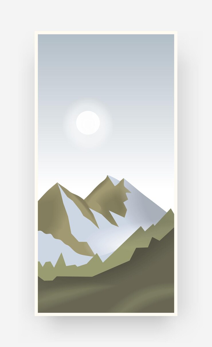 Vector cartel de montaña estandarte vertical cielo y picos rocosos panorama de verano día soleado diseño gráfico de tipografía viajes de senderismo fondo verde impresión artística flier y portada ilustración vectorial