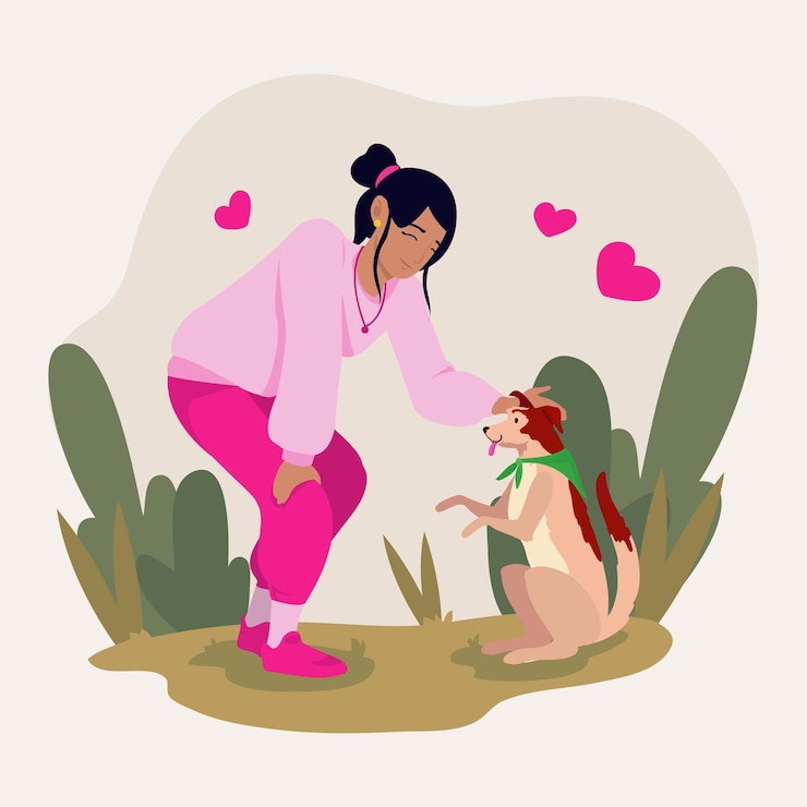 Vector cartel de mujer y perro