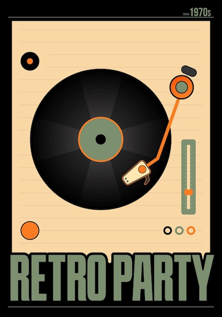 Cartel de música de estilo retro de la fiesta de los años 70 con vinilo de música adecuado para portadas de música de la vieja escuela
