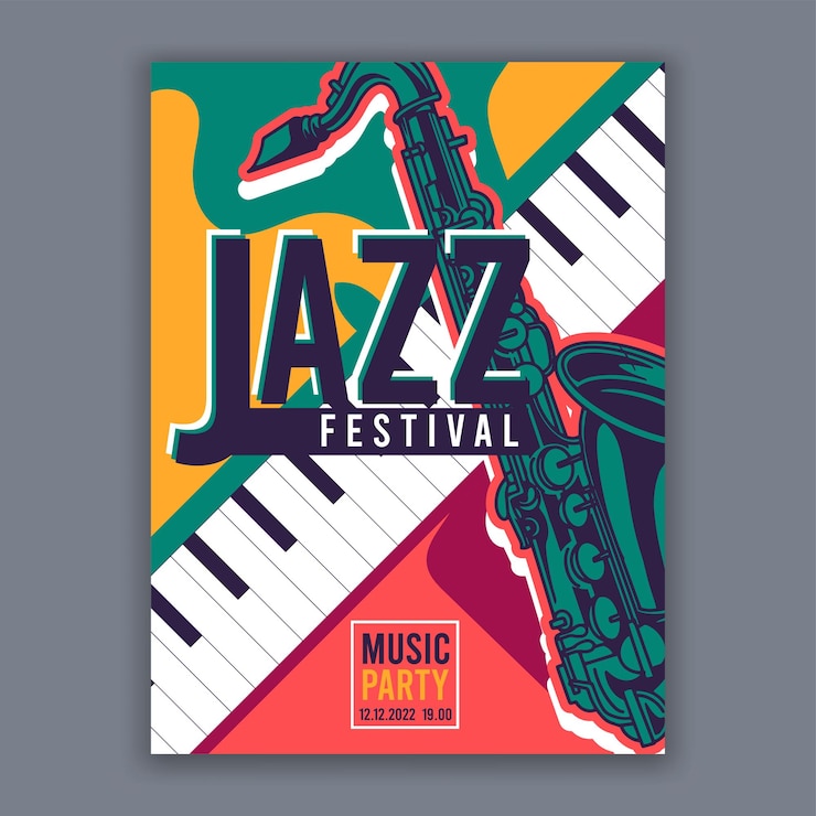 Cartel de música jazz para conciertos de música y festivales ilustración vectorial