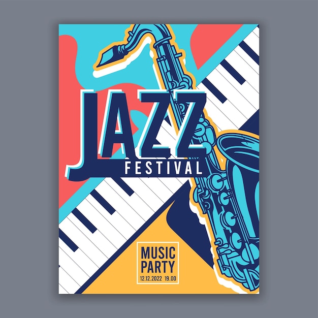 Vector cartel de música jazz para conciertos de música y festivales ilustración vectorial