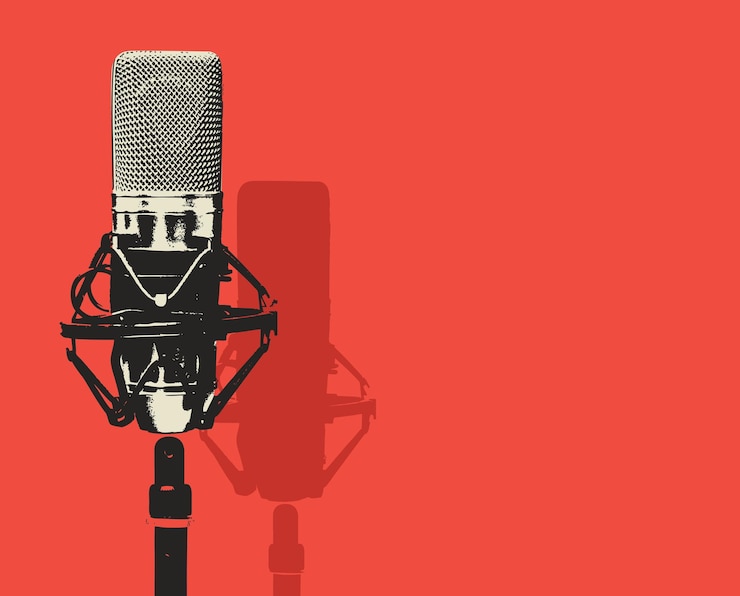 Vector cartel de música con micrófono.