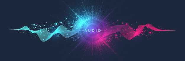 Cartel de música Visualización de ondas musicales de sonido con sonido 3D de forma de onda deformada