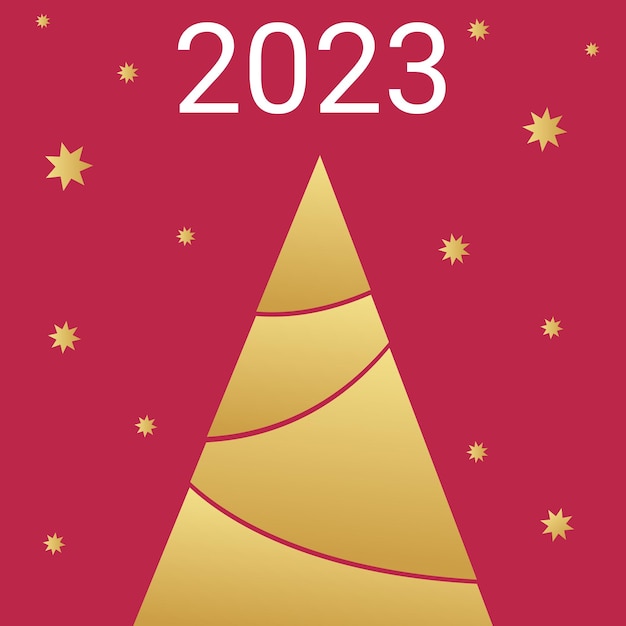 Cartel de Navidad y año nuevo con árbol de Navidad y estrellas sobre fondo magenta Ilustración geométrica vectorial de impresión de tarjeta de invitación de vacaciones de invierno