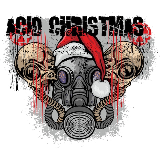 Cartel de navidad con calavera con máscara de gas, camisetas de diseño vintage grunge