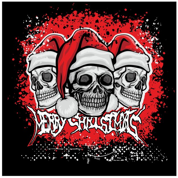 Cartel de Navidad con calavera en el sombrero de Santa Claus, camisetas de diseño vintage grunge