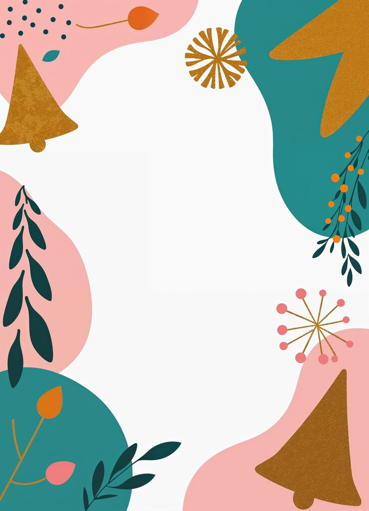 Vector un cartel de navidad con formas coloridas y adornos de navidad con hojas de acebo y campanas en él
