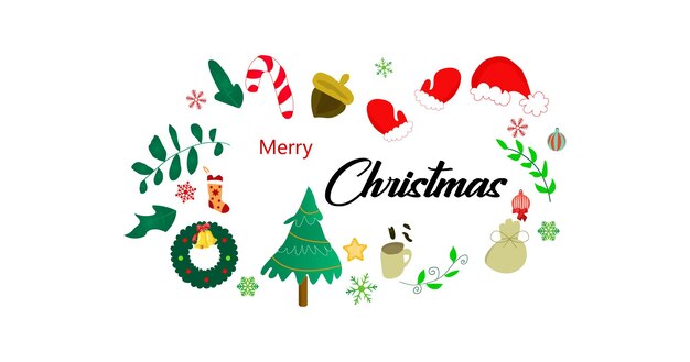 Cartel navideño con varios adornos.