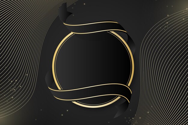 un cartel negro y dorado con un marco dorado y un fondo negro con un remolino dorado
