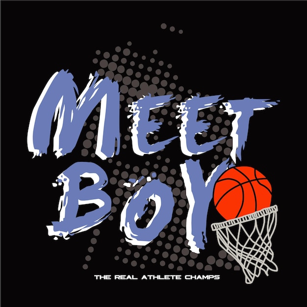 Vector un cartel negro que dice conocer chico y el aro de baloncesto.