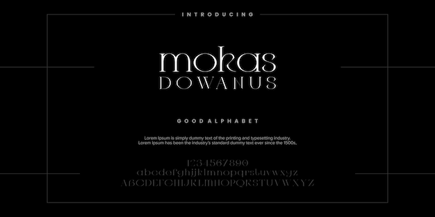 Un cartel negro que dice mokas dowahus alphabet vector illustrator font