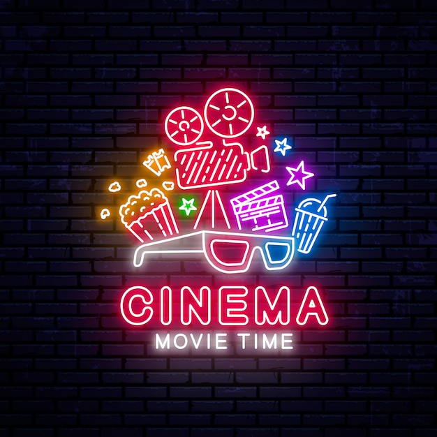 Vector cartel de neón de cine