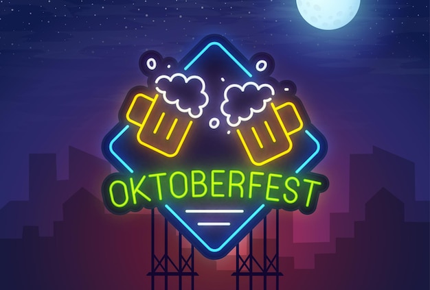 Vector cartel de neón de oktoberfest