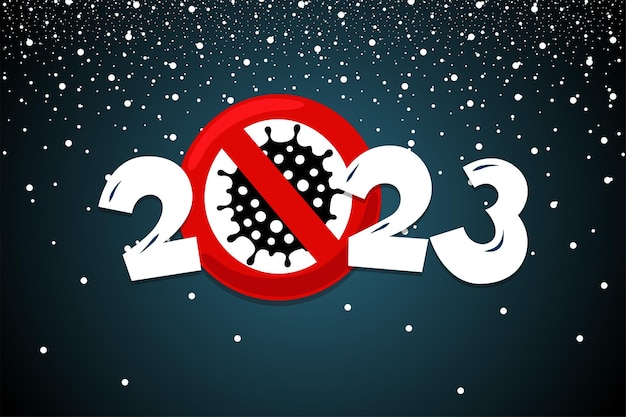 Vector cartel con nieve y coronavirus covid epidemia señal de parada tarjeta de felicitación de vacaciones año nuevo sin