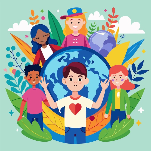 un cartel de niños con un globo con la palabra amor en el medio