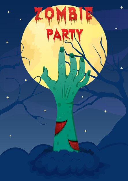 Cartel de noche de miedo de invitación de fiesta de zombies de Halloween