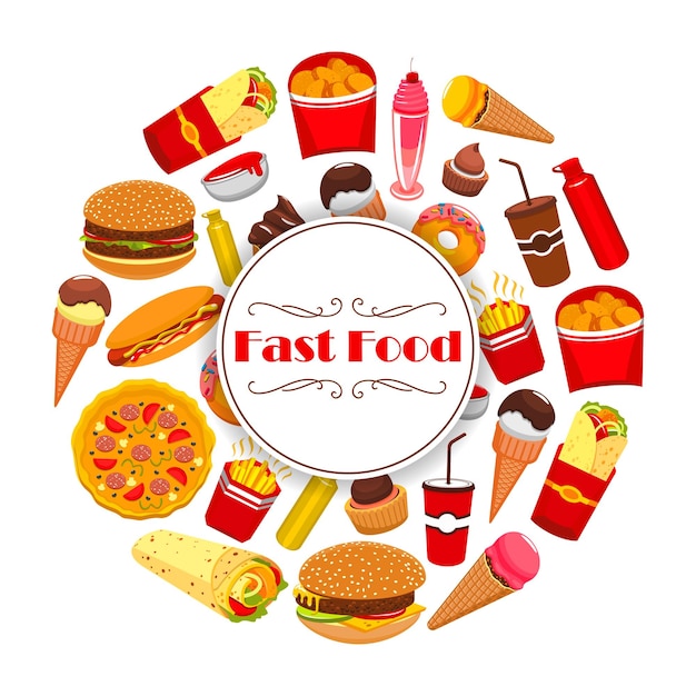 Cartel o menú de vector de comida rápida