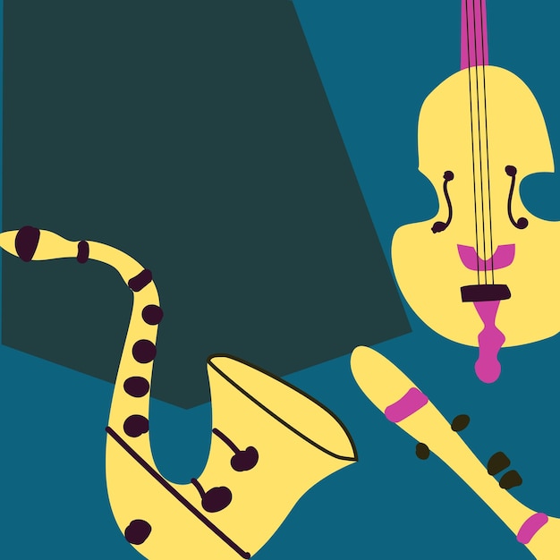 Cartel o pancarta para el festival de jazz con instrumentos musicales
