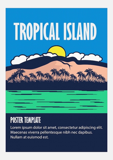 Cartel o pancarta de isla tropical vectorial con estilo vintage