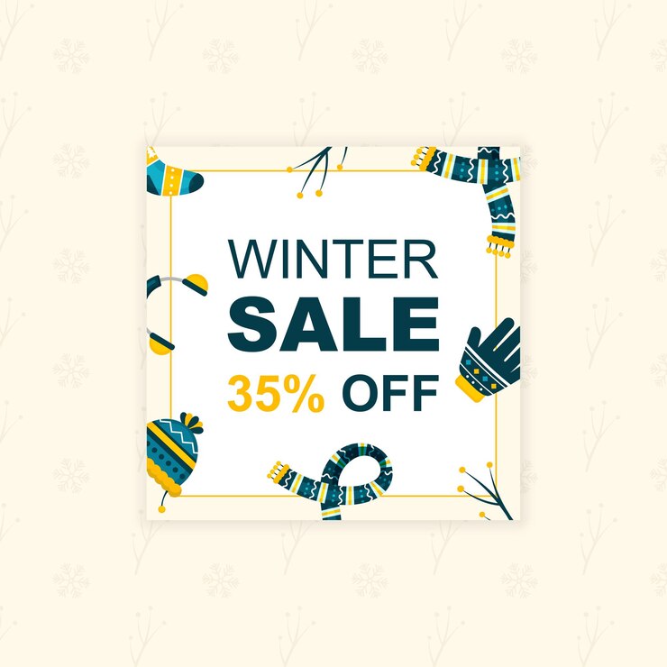 Cartel o pancarta vectorial de ventas de invierno con texto de descuento