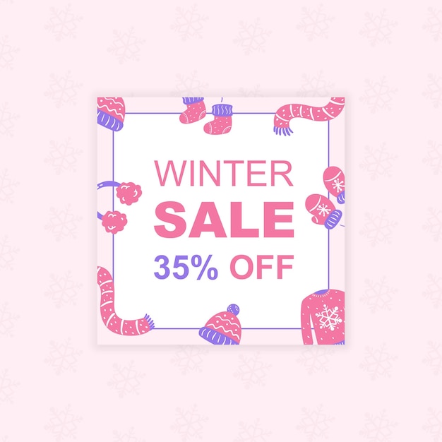 Cartel o pancarta vectorial de ventas de invierno con texto de descuento